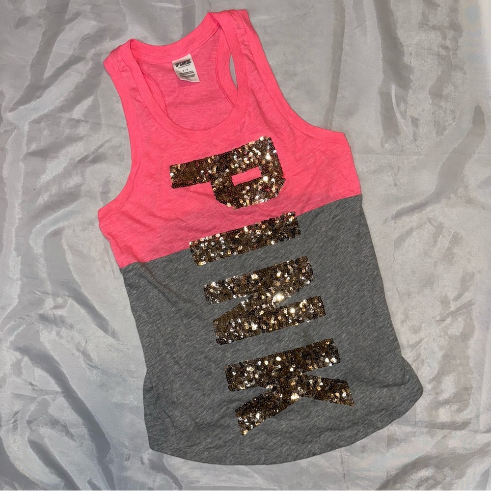 Victoria’s Secret “Pink” Hot Pink/Gray Gold Sequins Ladies Small Tank Top Bling‎ - Picture 5 of 10